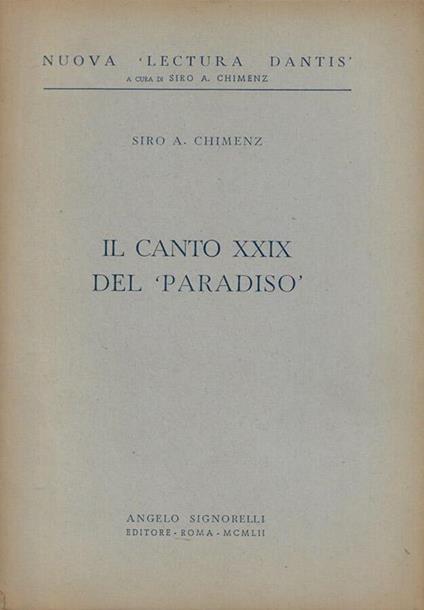 Il canto XXIX del Paradiso - Siro A. Chimenz - copertina