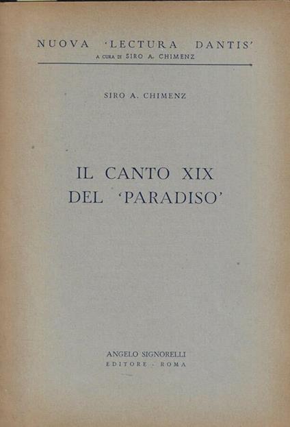 Il canto XIX del Paradiso - Siro A. Chimenz - copertina