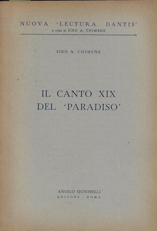 Il canto XIX del Paradiso - Siro A. Chimenz - copertina