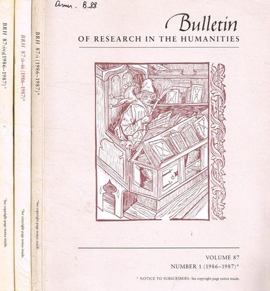 Bulletin of research in the humanities vol.87, fasc.I, II/III, IV, anno 1986-1987 - copertina