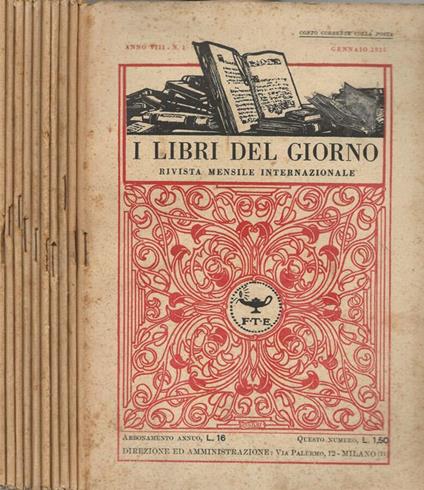 I libri del giorno Anno VIII- N.1,2,3,4,5,6,7,8,9,10 -1925 - copertina