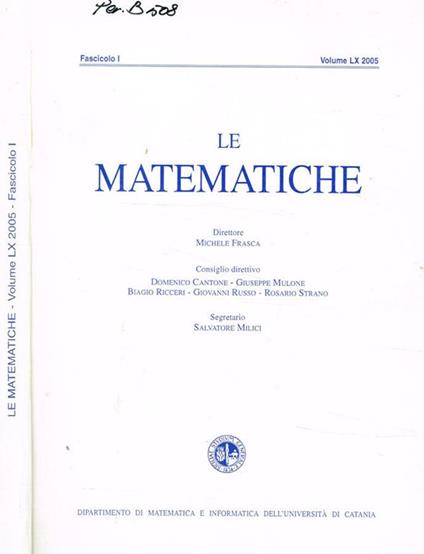 Le matematiche. Fasc.I, vol.LX, 2005 - copertina