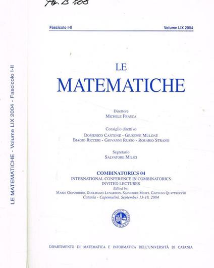 Le matematiche. Fasc.I-II, vol.LIX-2004 - copertina