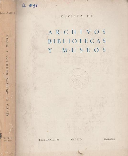 Revista de Archivos Bibliotecas y Museos - Angelico da Civitavecchia - copertina