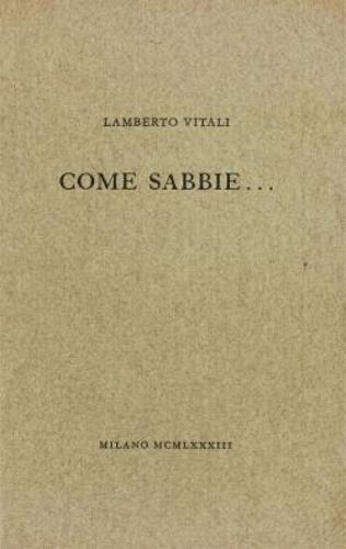 Come sabbie. . - Lamberto Vitali - copertina