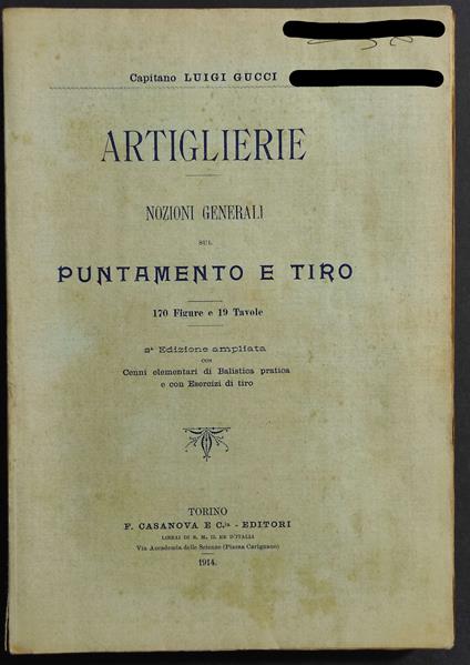 Artiglierie Nozioni Generali sul Puntamento e Tiro - Luigi Guccini - copertina