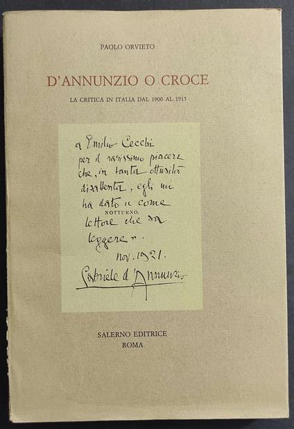 D'annunzio o Croce - Paolo Orvieto - copertina