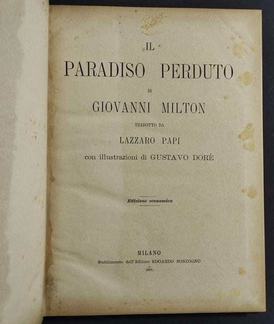 Il Paradiso Perduto - Giovanni Milton - copertina