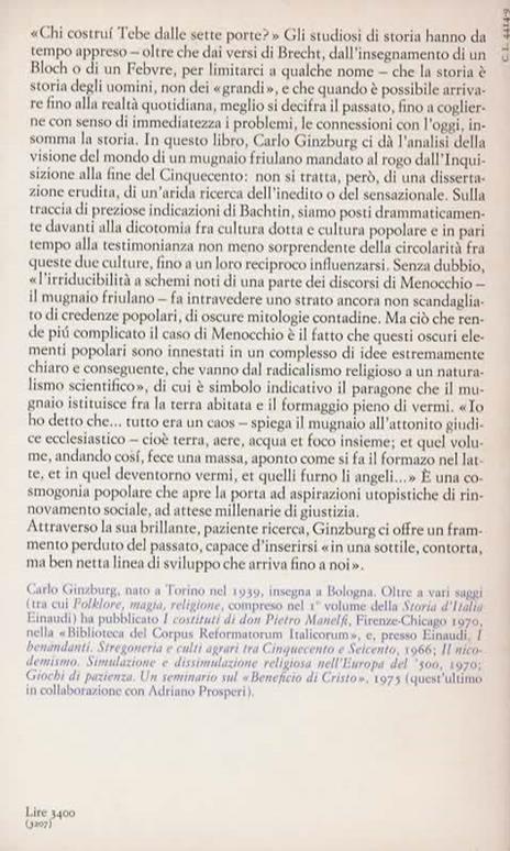 Il formaggio e i vermi. Il cosmo di un mugnaio del '500 - Carlo Ginzburg - 2