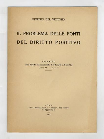 Il problema delle fonti del diritto positivo - Giorgio Del Vecchio - copertina