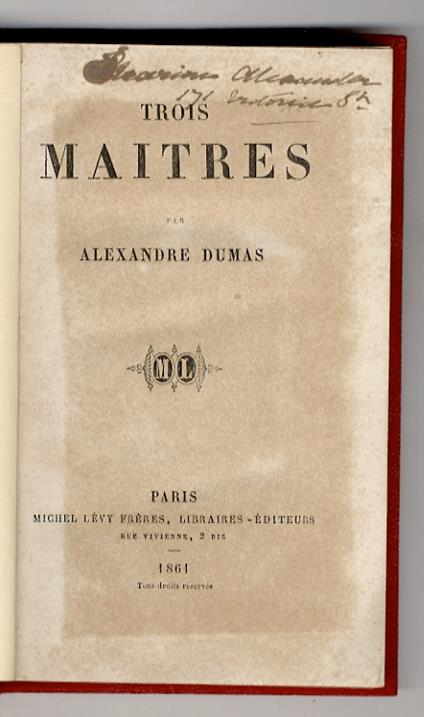 Trois maitres - Alexandre Dumas - copertina