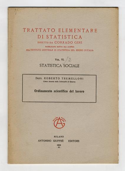 Ordinamento scientifico del lavoro - Roberto Tremelloni - copertina