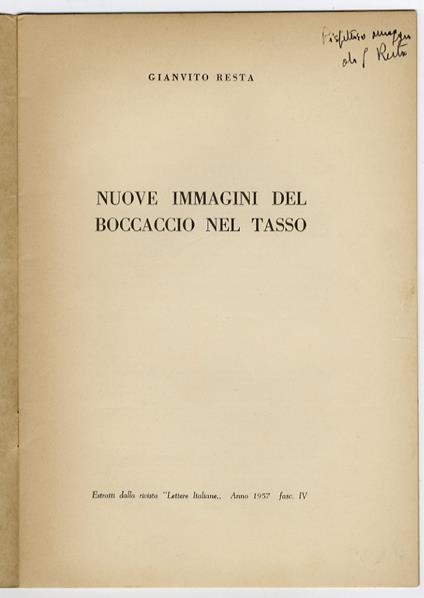 Nuove immagini del Boccaccio nel Tasso - Gianvito Resta - copertina