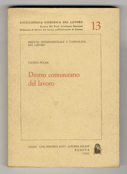 Diritto comunitario del lavoro - Fausto Pocar - copertina