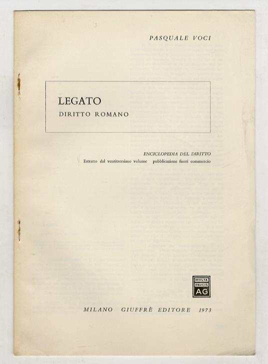 Legato: Diritto romano - Pasquale Voci - copertina