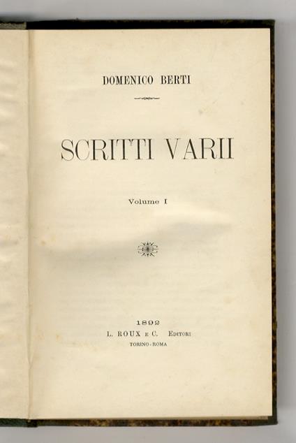 Scritti varii - Domenico Berti - copertina