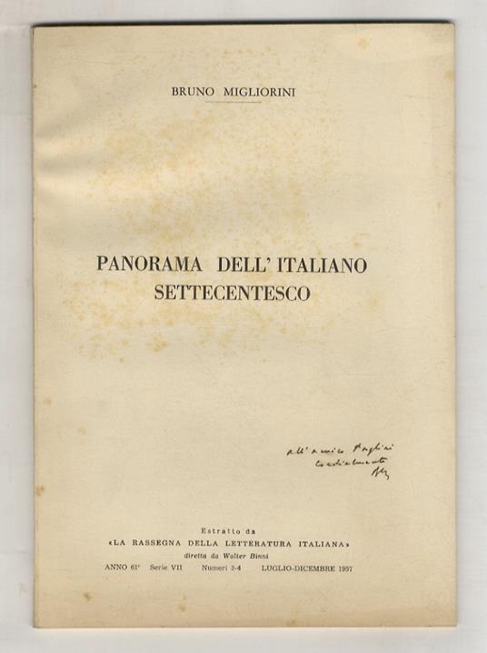 Panorama dell'italiano settecentesco - Bruno Migliorini - copertina