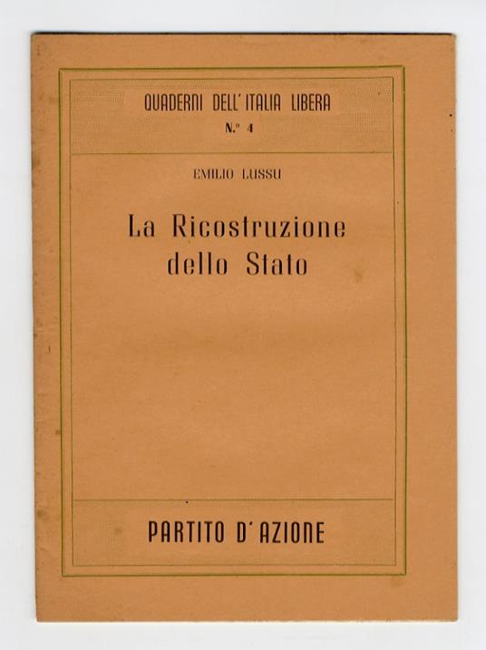 La ricostruzione dello Stato - Emilio Lussu - copertina