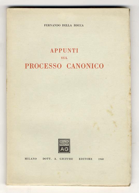 Appunti sul processo canonico - Fernando Della Rocca - copertina