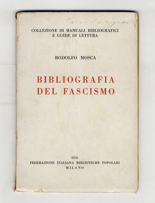 Bibliografia del fascismo - Rodolfo Mosca - copertina