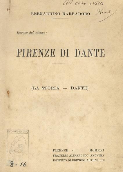 Estratto dal volume: Firenze di Dante. (La storia - Dante) - Bernardino Barbadoro - copertina