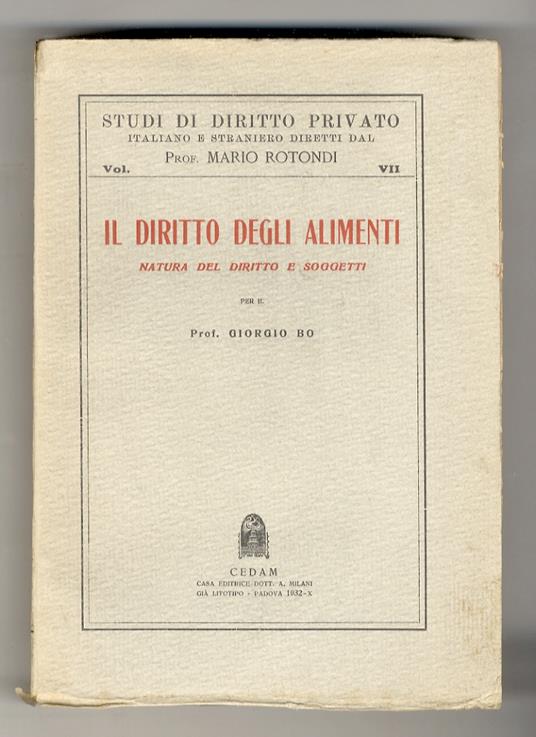 Il diritto degli alimenti. Natura del diritto e soggetti - Giorgio Bo - copertina