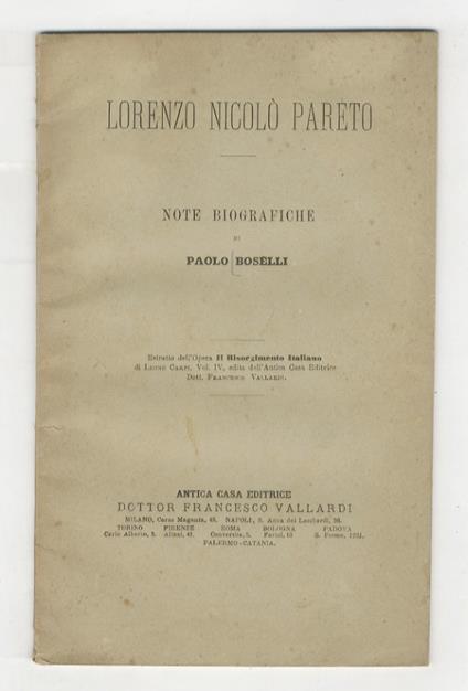 Lorenzo Nicolò Pareto. Note biografiche [...] - Paolo Boselli - copertina