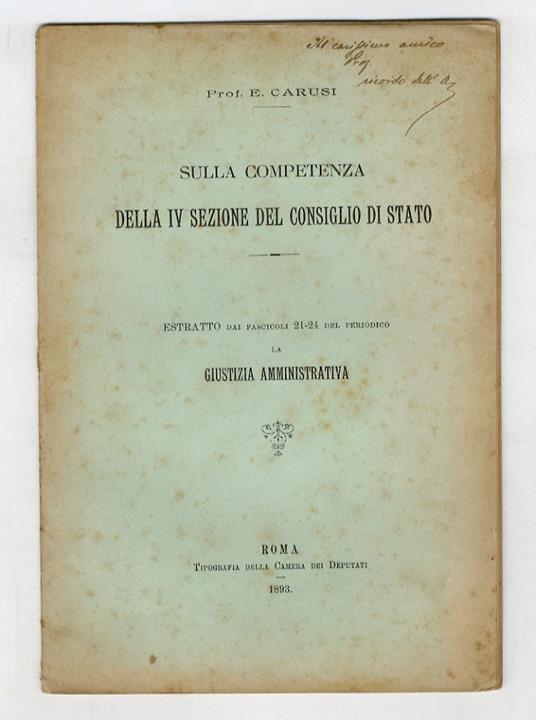 Sulla compentenza della IV Sezione del Consiglio di Stato - Evaristo Carusi - copertina