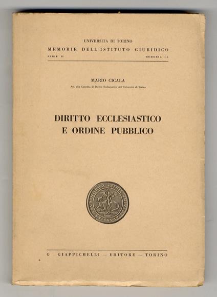 Diritto ecclesiastico e ordine pubblico - Mario Cicala - copertina