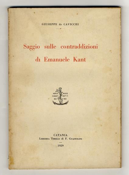 Saggio sulle contraddizioni di Emanuele Kant - Giuseppe De Cavicchi - copertina