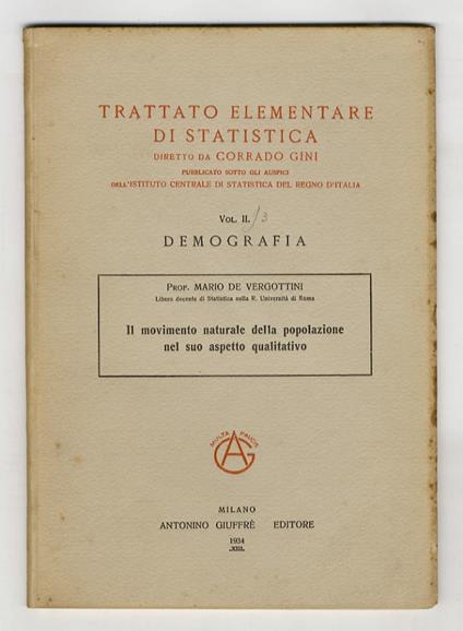 Il movimento naturale della popolazione nel suo aspetto qualitativo - Mario De Vergottini - copertina