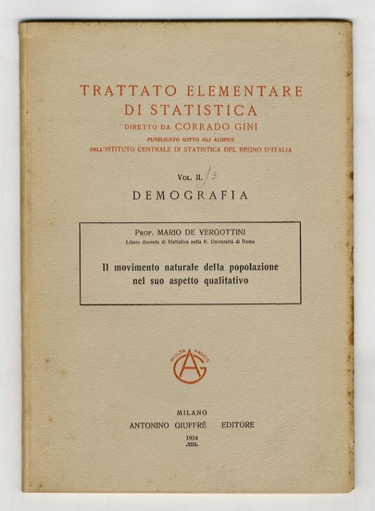 Il movimento naturale della popolazione nel suo aspetto qualitativo - Mario De Vergottini - copertina