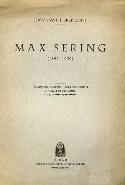 Max Sering (1857-1939) - Giovanni Lorenzoni - copertina