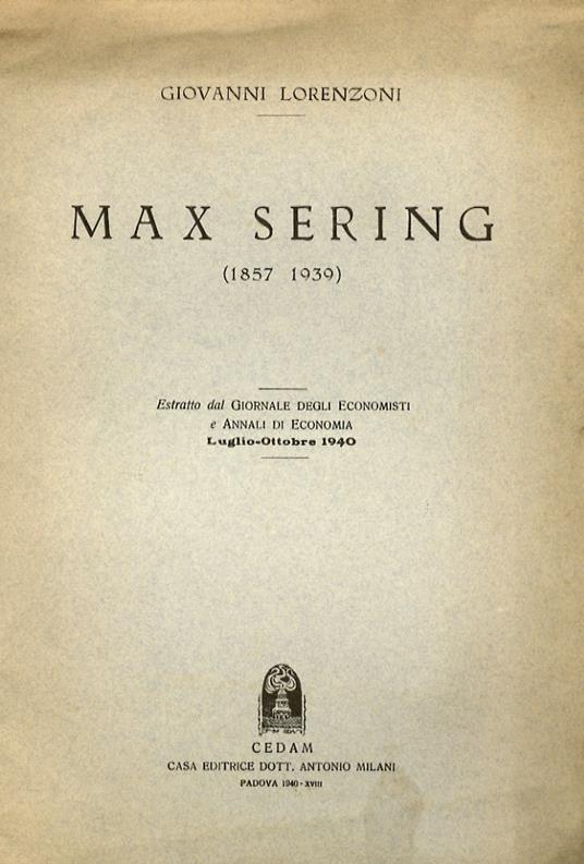 Max Sering (1857-1939) - Giovanni Lorenzoni - copertina