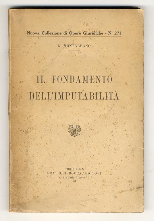 Il fondamento della imputabilità - Giuseppe Montalbano - copertina