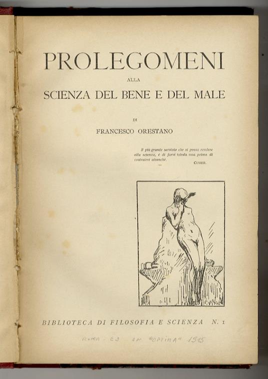 Prolegomeni alla scienza del bene e del male - Francesco Orestano - copertina