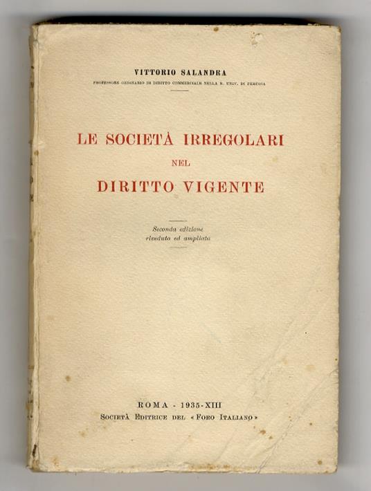 Le società irregolari nel diritto vigente - Vittorio Salandra - copertina