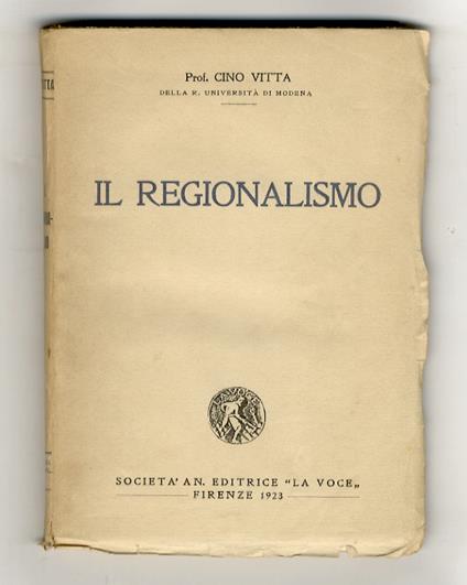 Il regionalismo - Cino Vitta - copertina