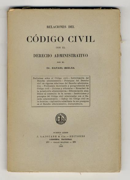 Relaciones del codigo civil con el derecho administrativo - copertina