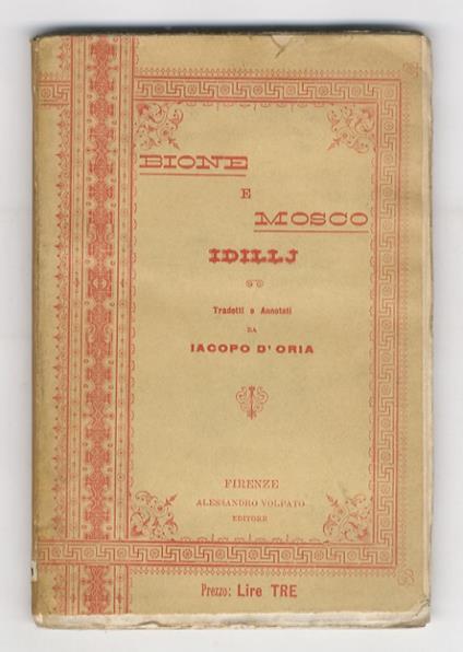 Idillj. Tradotti e annotati da Iacopo D'Oria - copertina