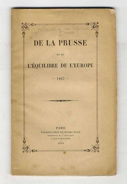 De la Prusse et de l'équilibre de l'Europe - 1867 - copertina