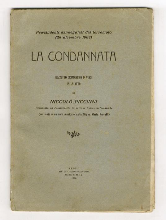 La condannata. Bozzetto drammatico in versi in un atto di Niccolò Piccinni - copertina