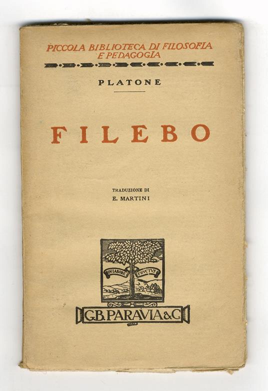 Filebo. Traduzione di E. Martini - copertina