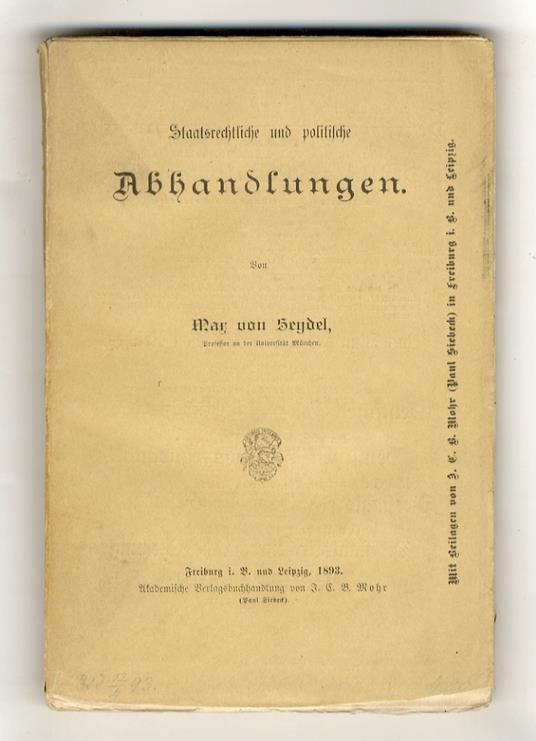 Staatsrechtliche und politische Abhandlungen - copertina