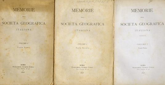 Memorie della Società Geografica Italiana. Volume primo, parte prima [- volume primo, parte seconda - volume primo, parte terza] - copertina