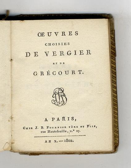 Oeuvres choisies de Vergier et de Grécourt - copertina