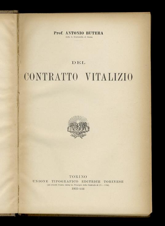 Del contratto vitalizio - Antonio Butera - copertina