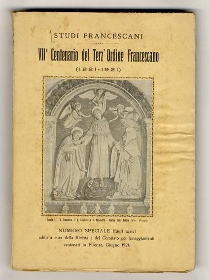 STUDI Francescani. VII° centenario del terz'ordine francescano (1221-1921). Numero speciale (fuori serie) - copertina