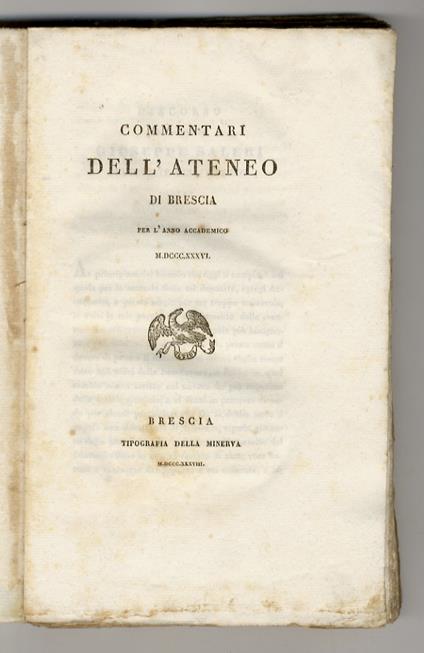 COMMENTARI dell'Ateneo di Brescia per l'anno accademico MDCCCXXXVIII - copertina