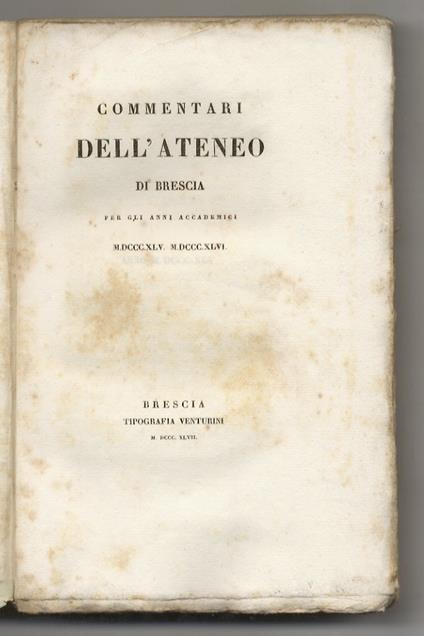 COMMENTARI dell'Ateneo di Brescia per gli anni accademici MDCCCXLV-MDCCCXLVI - copertina